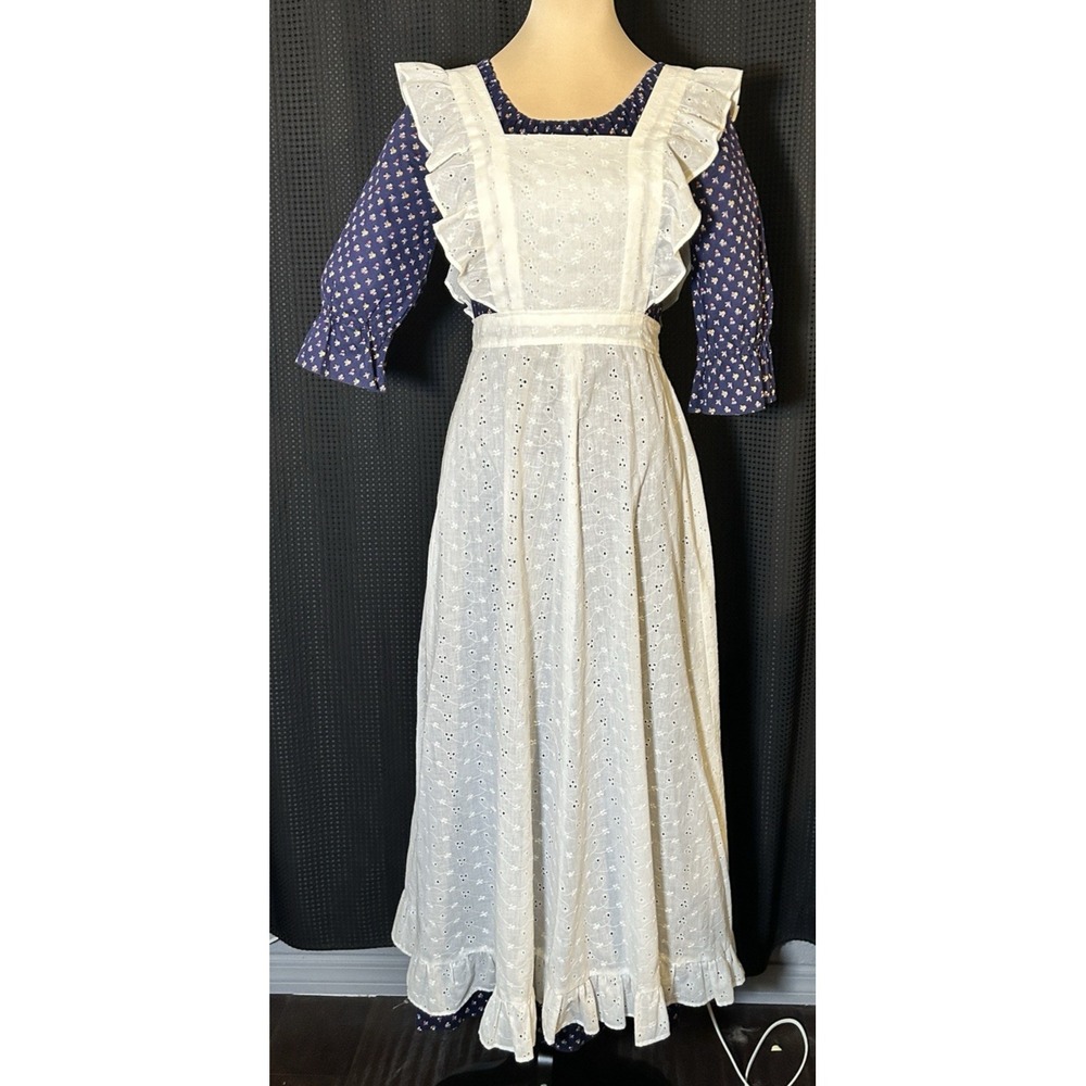 Vintage Handmade Prairie Maxi Dress Apron Ruffle Sleeve Cottagecore Ditsy Print